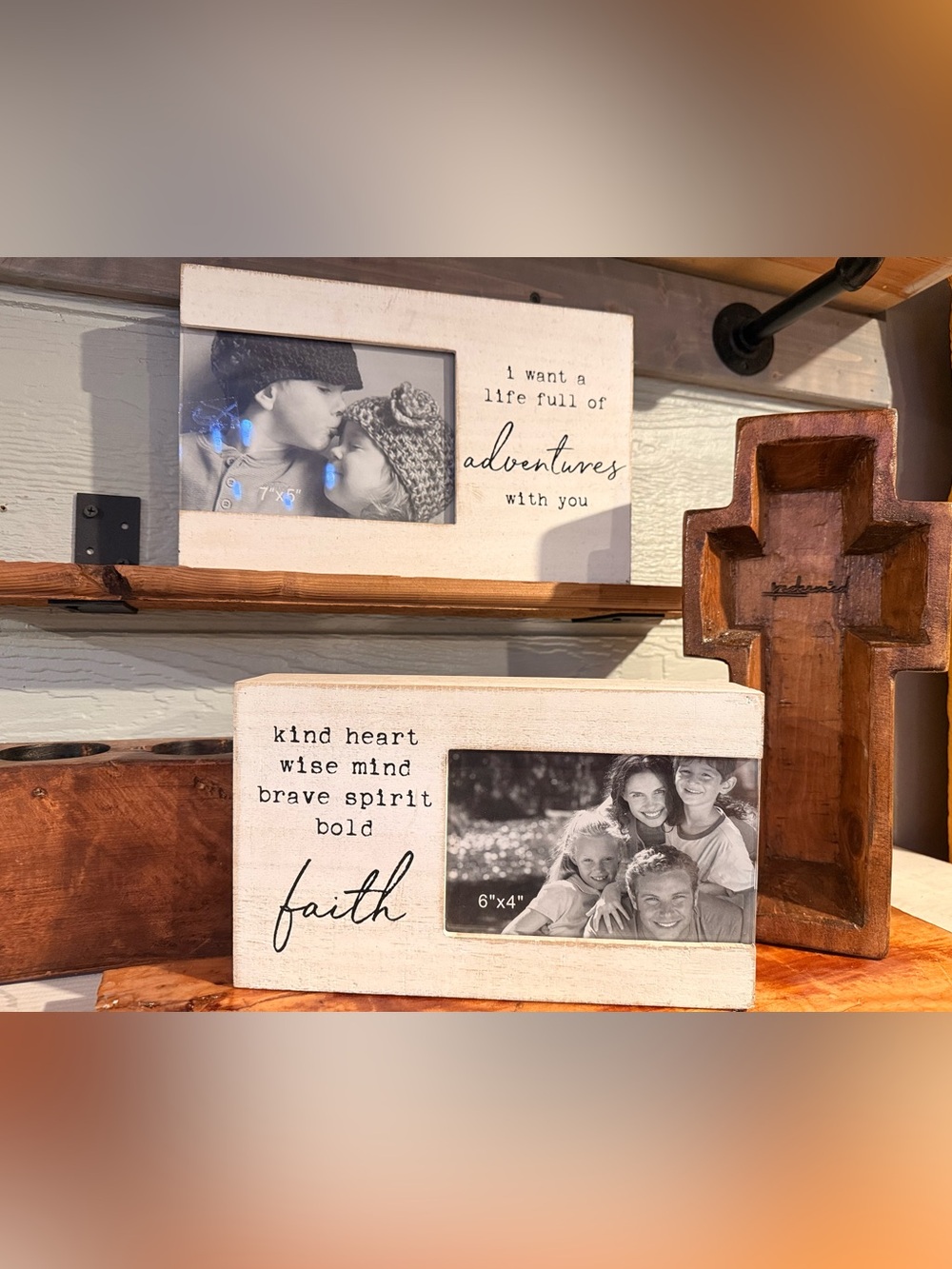 Set of two Faith & Adventure White Rustic Photo Frame Plaque